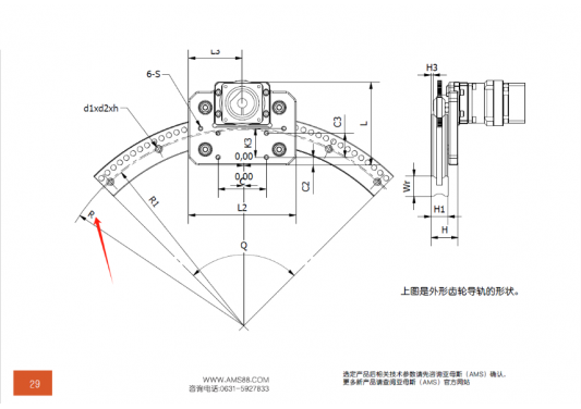 AMS(亞母斯）產(chǎn)品FDK圓弧齒輪導(dǎo)軌的半徑是內(nèi)圓弧還是外圓弧的半徑？